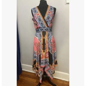 3-28 Signature by Robbie Bee dress paisley colorful pink 10 Scarf hem